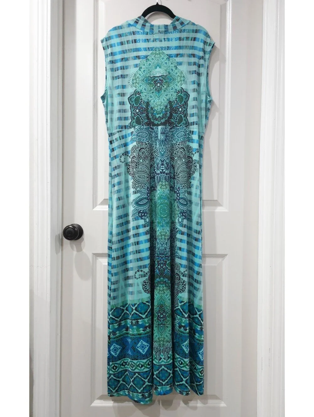 WORLD UNITY Boho Summer Resort Sleeveless V-Neck Maxi Dress, Stretchy, Size XL - Picture 12 of 15